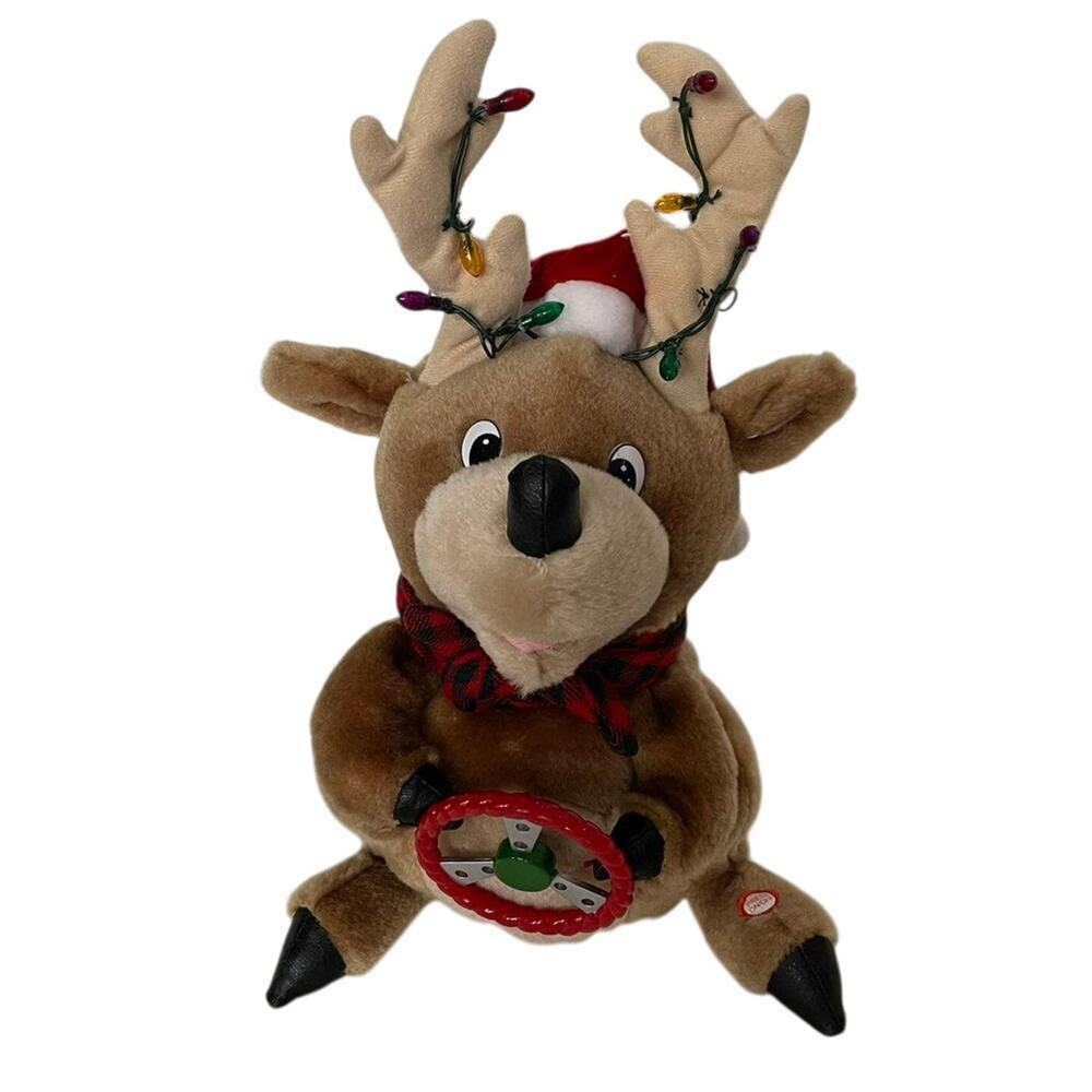 Gemmy Reindeer Plush Animated Sings Light Up Horns Rotate Dances Toy READ